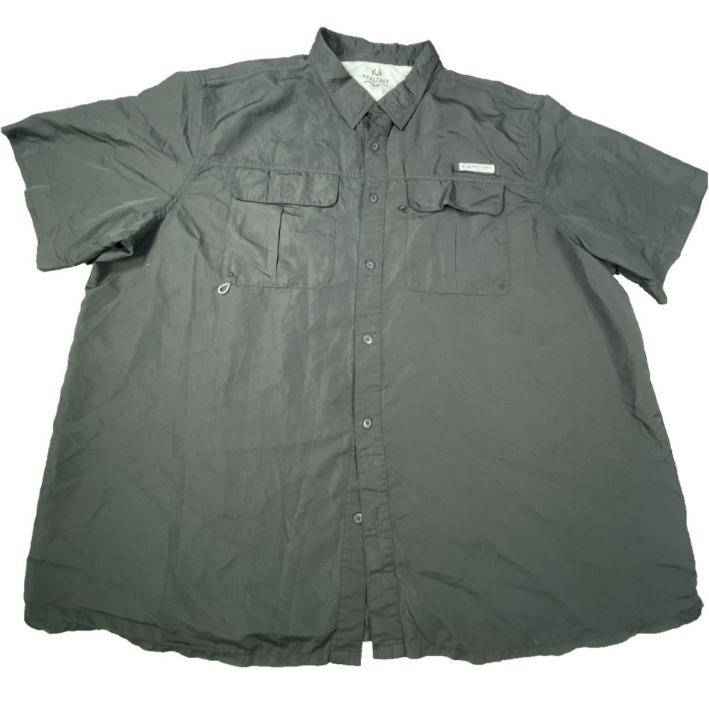 Realtree Fishing Shirt Mens 3XL Black Vented Hunting Outdoor Button Up Logo Camp